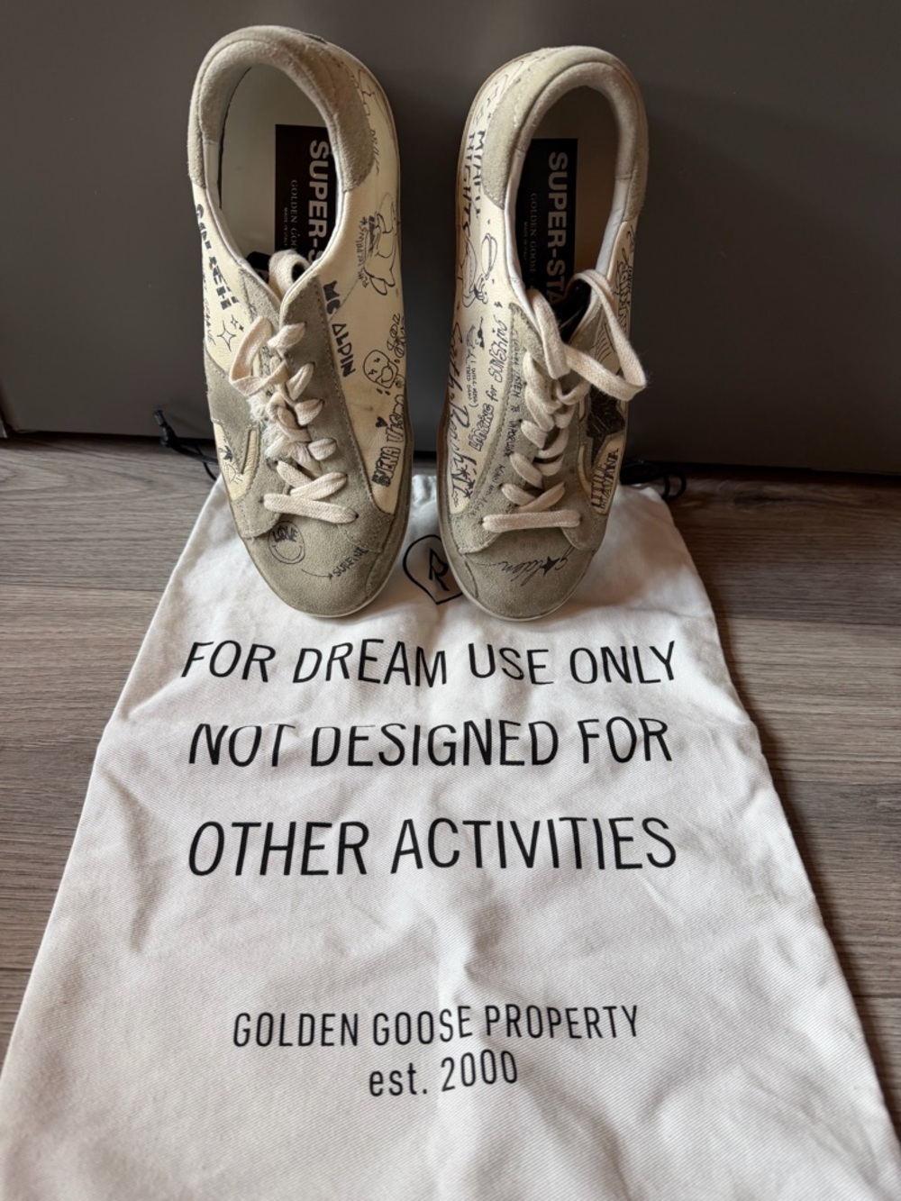 Golden Goose Beige/White Hand-Drawn Superstar Sneakers. Miami nights.